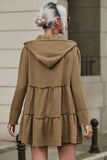 Zip Up Frill Drawstring Hooded Jacket - Flyclothing LLC