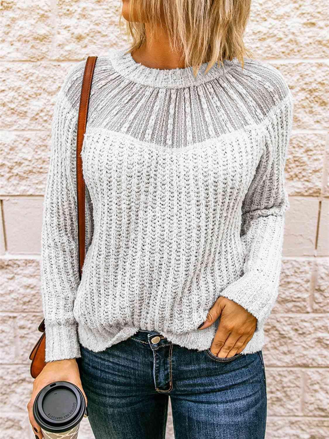 Round Neck Rib-Knit Sweater - Trendsi