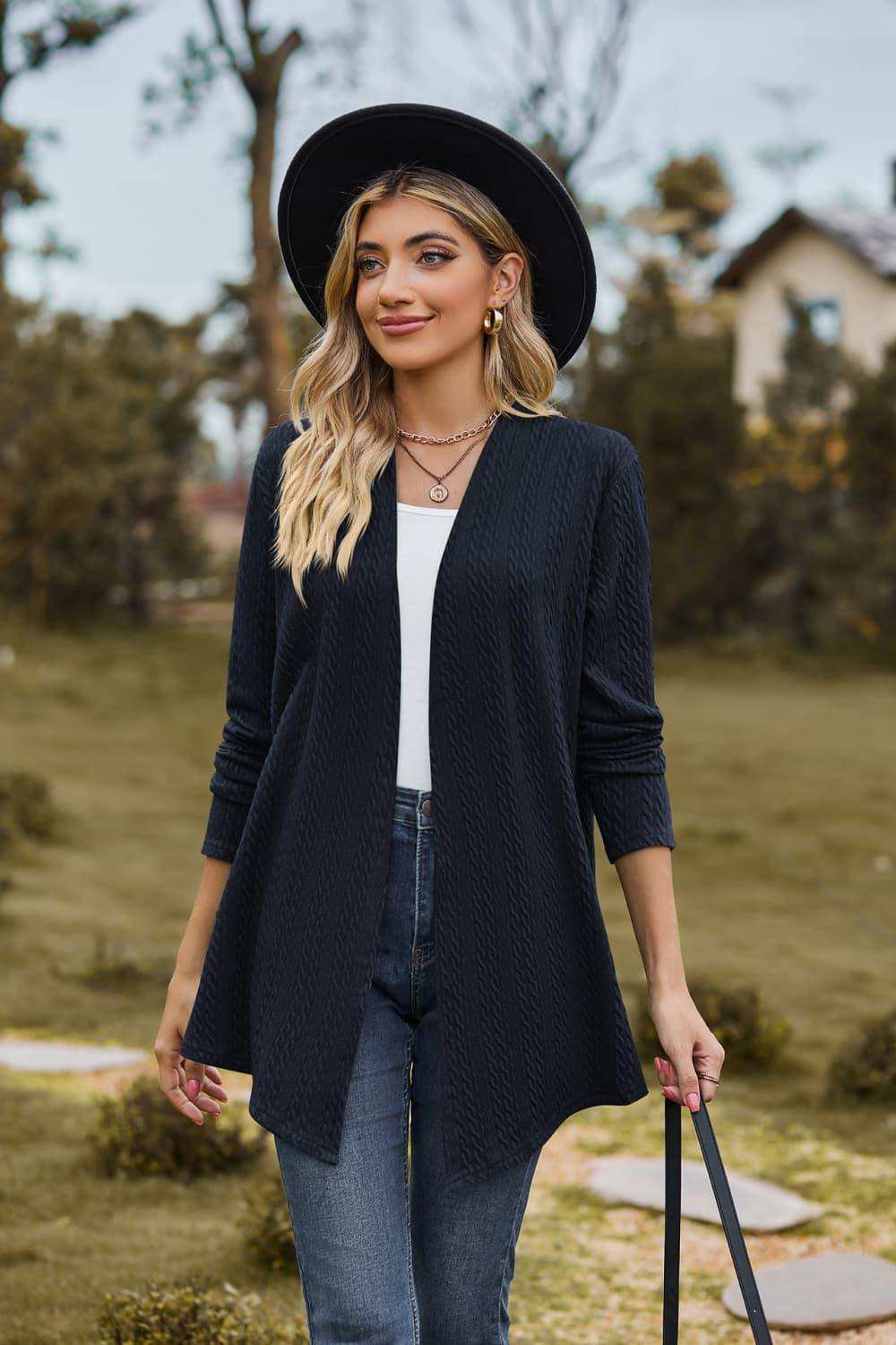 Open Front Long Sleeve Cardigan - Trendsi - Flyclothing LLC