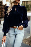 Tie Up Mock Neck Velvet Fabric Long Sleeve Blouse - Trendsi - Flyclothing LLC