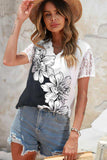 Floral Graphic Scalloped V-Neck Top - Trendsi - Flyclothing LLC