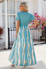 Smocked High-Low Printed Surplice Dress - Trendsi - Flyclothing LLC