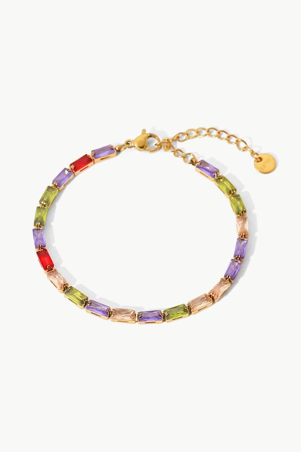 18K Gold Plated Multicolored Cubic Zirconia Bracelet - Trendsi
