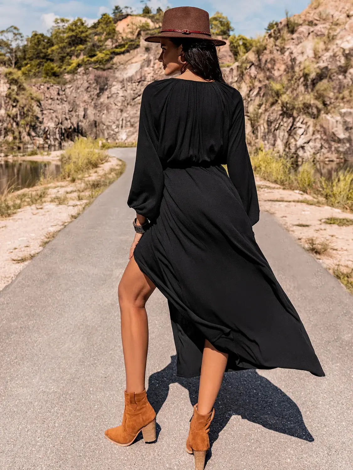 Long Sleeve Round Neck Dress - Trendsi - Flyclothing LLC