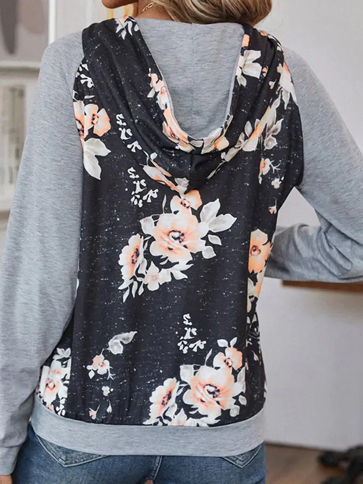 Printed Raglan Sleeve Hoodie - Trendsi - Flyclothing LLC