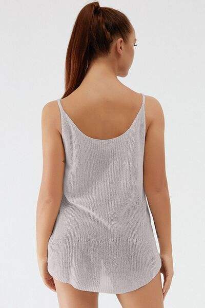 Scoop Neck Spaghetti Strap Knit Cami - Trendsi - Flyclothing LLC