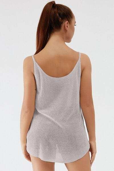 Scoop Neck Spaghetti Strap Knit Cami - Trendsi - Flyclothing LLC