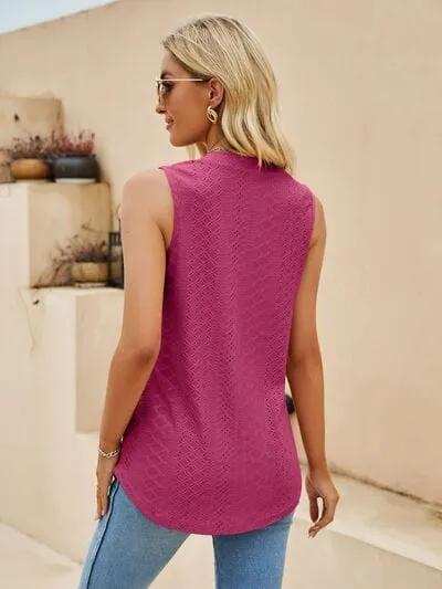 Eyelet Notched Tank - Trendsi - Flyclothing LLC