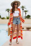 Striped Open Front Side Slit Duster Cover Up - Trendsi
