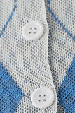 Argyle Round Neck Ribbed Trim Cardigan - Trendsi
