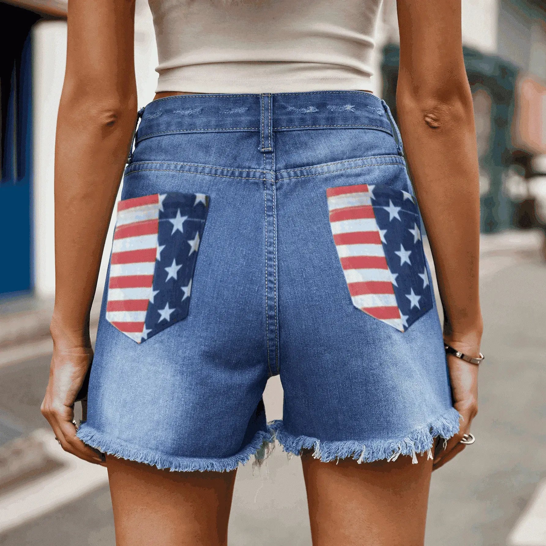 US Flag Distressed Denim Shorts - Trendsi - Flyclothing LLC