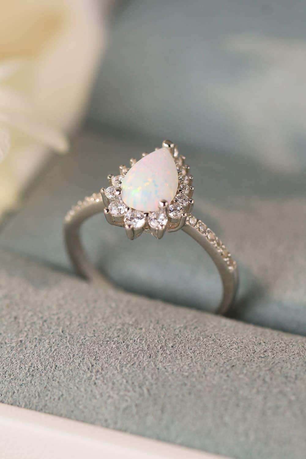 Platinum-Plated Opal Pear Shape Ring - Trendsi - Flyclothing LLC