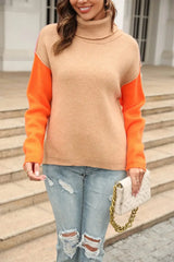 Color Block Turtleneck Slit Sweater - Trendsi - Flyclothing LLC
