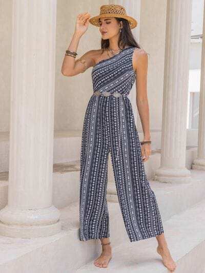 Printed Single Shoulder Sleeveless Jumpsuit - Trendsi - Flyclothing LLC
