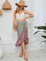 Tie Waistband Flounce Hem Midi Skirt - Trendsi - Flyclothing LLC