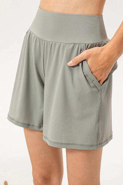 Pocketed Elastic Waist Active Shorts - Trendsi - Flyclothing LLC