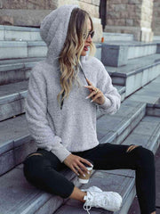 Drawstring Teddy Hoodie - Trendsi