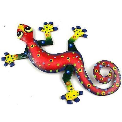 Eight Inch Red Confetti Metal Gecko - Caribbean Craft - Caribbean Craft