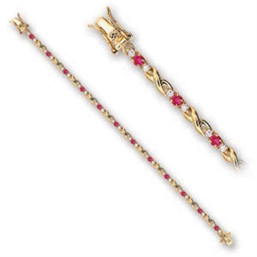 Alamode Gold Brass Bracelet with Synthetic Garnet in Ruby - Alamode - Flyclothing LLC
