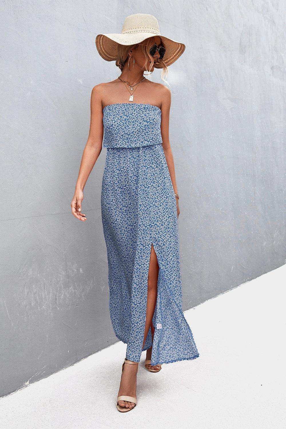 Strapless Split Maxi Dress - Trendsi - Flyclothing LLC