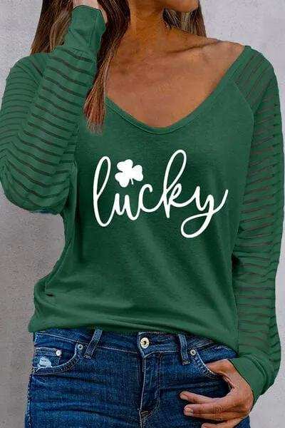 LUCKY V-Neck Raglan Sleeve Blouse - Trendsi - Flyclothing LLC