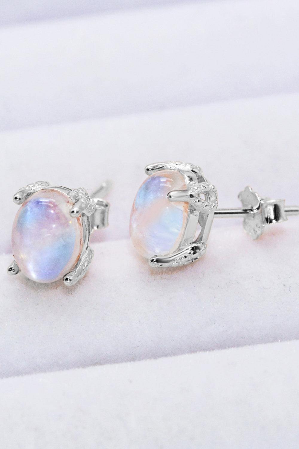 Natural Moonstone 4-Prong Stud Earrings - Trendsi