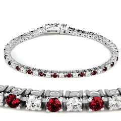 Alamode Rhodium Brass Bracelet with Synthetic Garnet in Ruby - Alamode