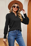 Decorative Button Johnny Collar Lantern Sleeve Blouse - Trendsi - Flyclothing LLC