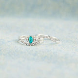 Artificial Turquoise V Shape Inlaid Zircon Ring - Trendsi
