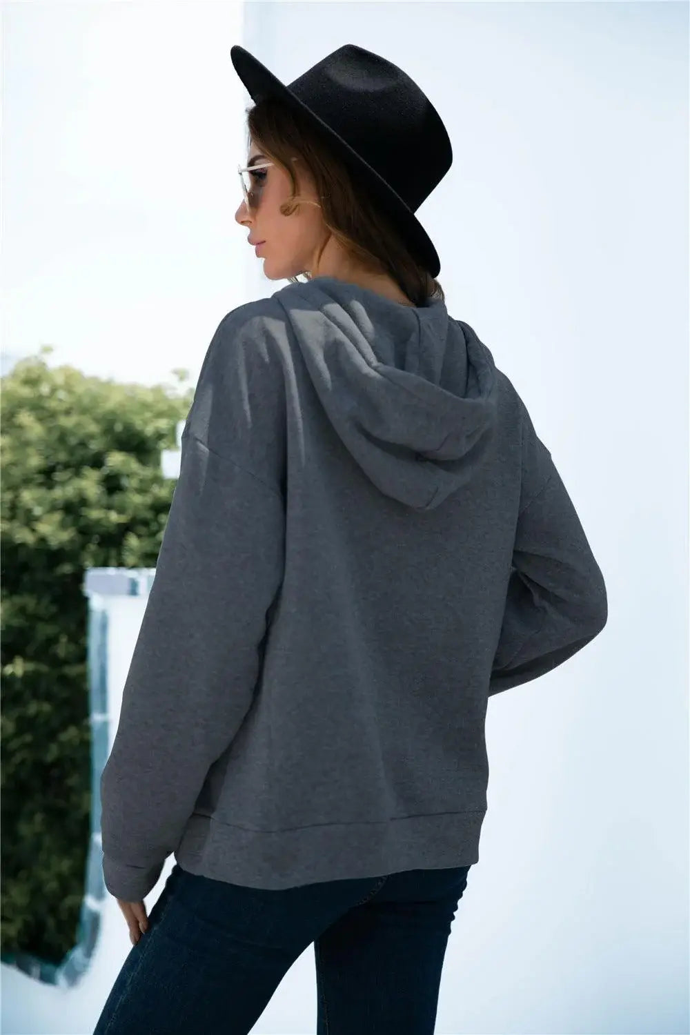 Quarter Snap Drawstring Hoodie with Kangaroo Pocket - Trendsi - Flyclothing LLC