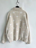 Heart Heathered Turtleneck Drop Shoulder Sweater - Trendsi - Flyclothing LLC