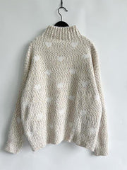 Heart Heathered Turtleneck Drop Shoulder Sweater - Trendsi