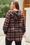 Plus Size Drawstring Plaid Quarter Button Hoodie - Trendsi - Flyclothing LLC