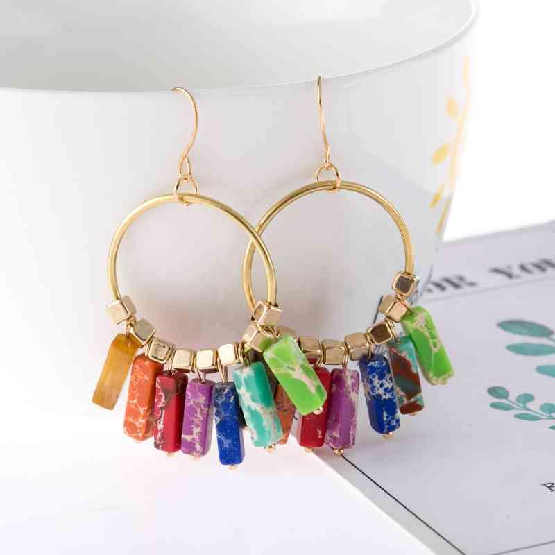 Multicolored Stone Dangle Earrings - Trendsi