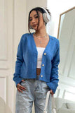 Button Up Long Sleeve Cropped Cardigan - Trendsi - Flyclothing LLC
