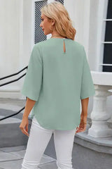 Round Neck Slit Half Sleeve Top - Trendsi - Flyclothing LLC
