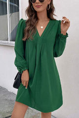 Ruched V-Neck Flounce Sleeve Dress - Trendsi - Flyclothing LLC