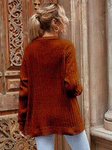 Ribbed Open Front Long Sleeve Cardigan with Pockets - Trendsi - Flyclothing LLC