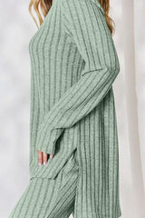 Basic Bae Full Size Ribbed High-Low Top and Wide Leg Pants Set - Trendsi
