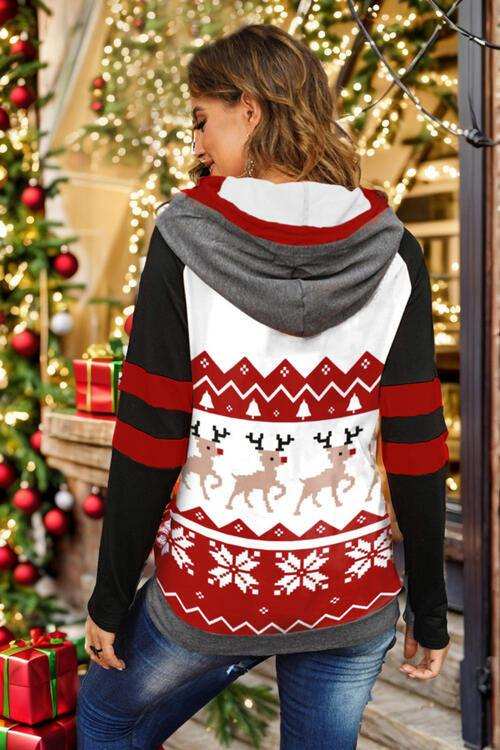 Double Take Full Size Christmas Drawstring Long Sleeve Hoodie - Trendsi - Flyclothing LLC