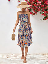 Printed Strapless Tie Belt Dress - Trendsi - Flyclothing LLC