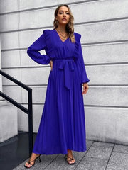Pleated Surplice Tie Waist Maxi Dress - Trendsi