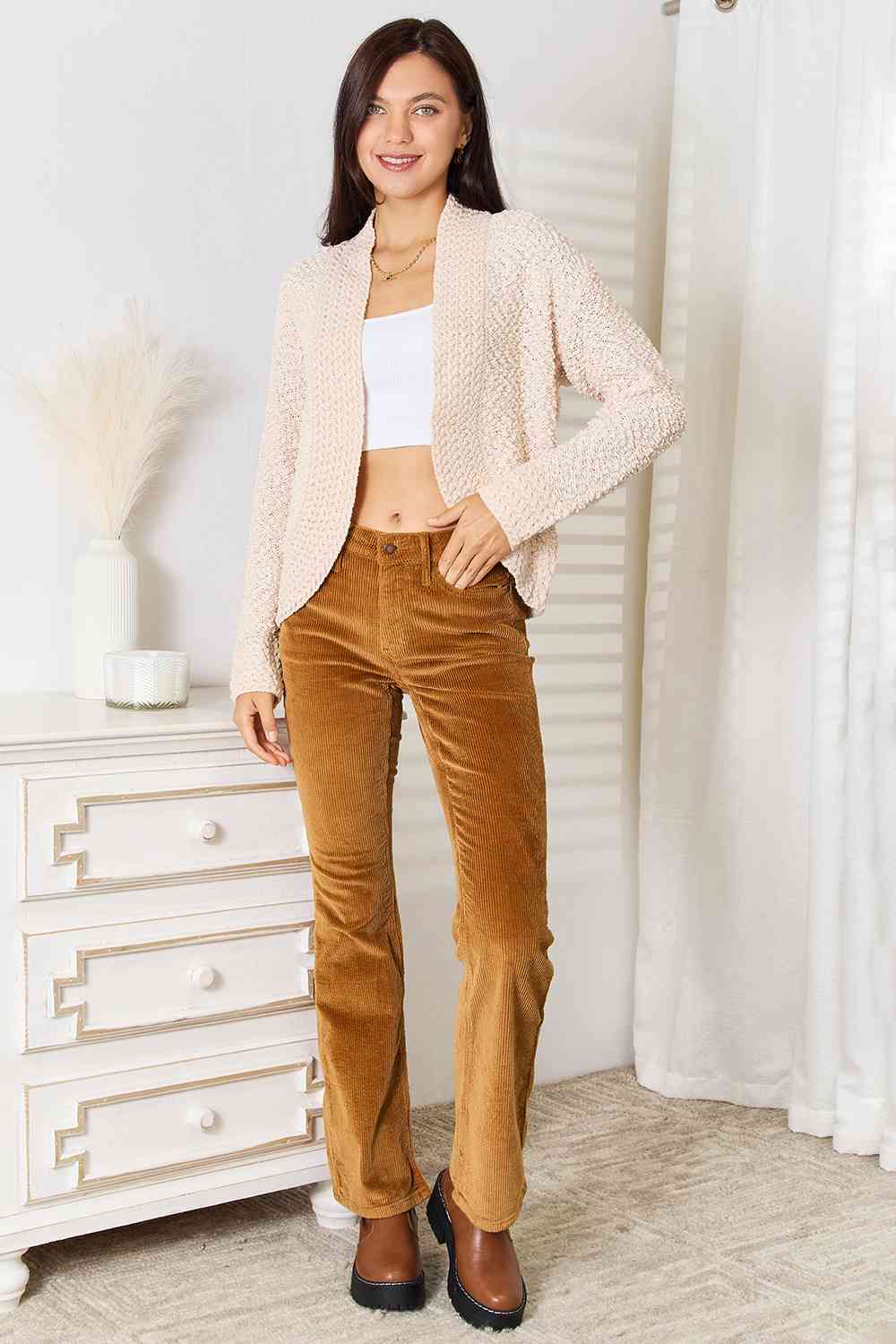 Double Take Open Front Long Sleeve Cardigan - Trendsi - Flyclothing LLC