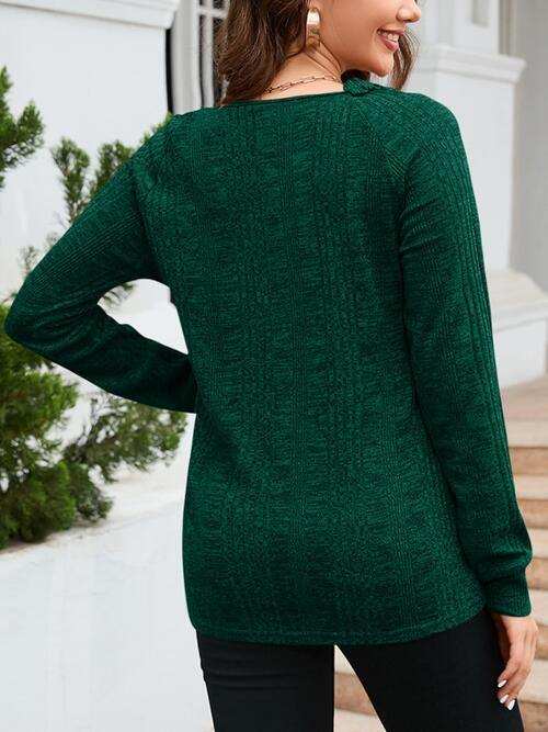 Texture Round Neck Long Sleeve Knit Top - Trendsi - Flyclothing LLC