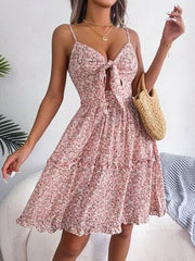 Frill Ditsy Floral Spaghetti Strap Mini Dress - Trendsi