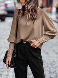 Round Neck Lantern Sleeve Blouse - Trendsi - Flyclothing LLC