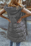 Longline Hooded Sleeveless Puffer Vest - Trendsi - Flyclothing LLC