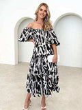 Printed Smocked Off-Shoulder Tiered Dress - Trendsi - Flyclothing LLC