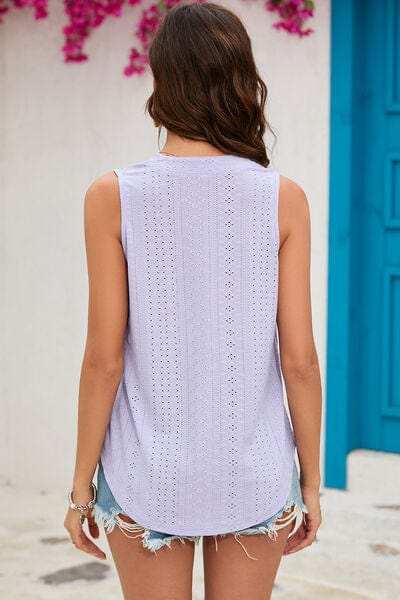 Eyelet Notched Sleeveless Top - Trendsi - Flyclothing LLC