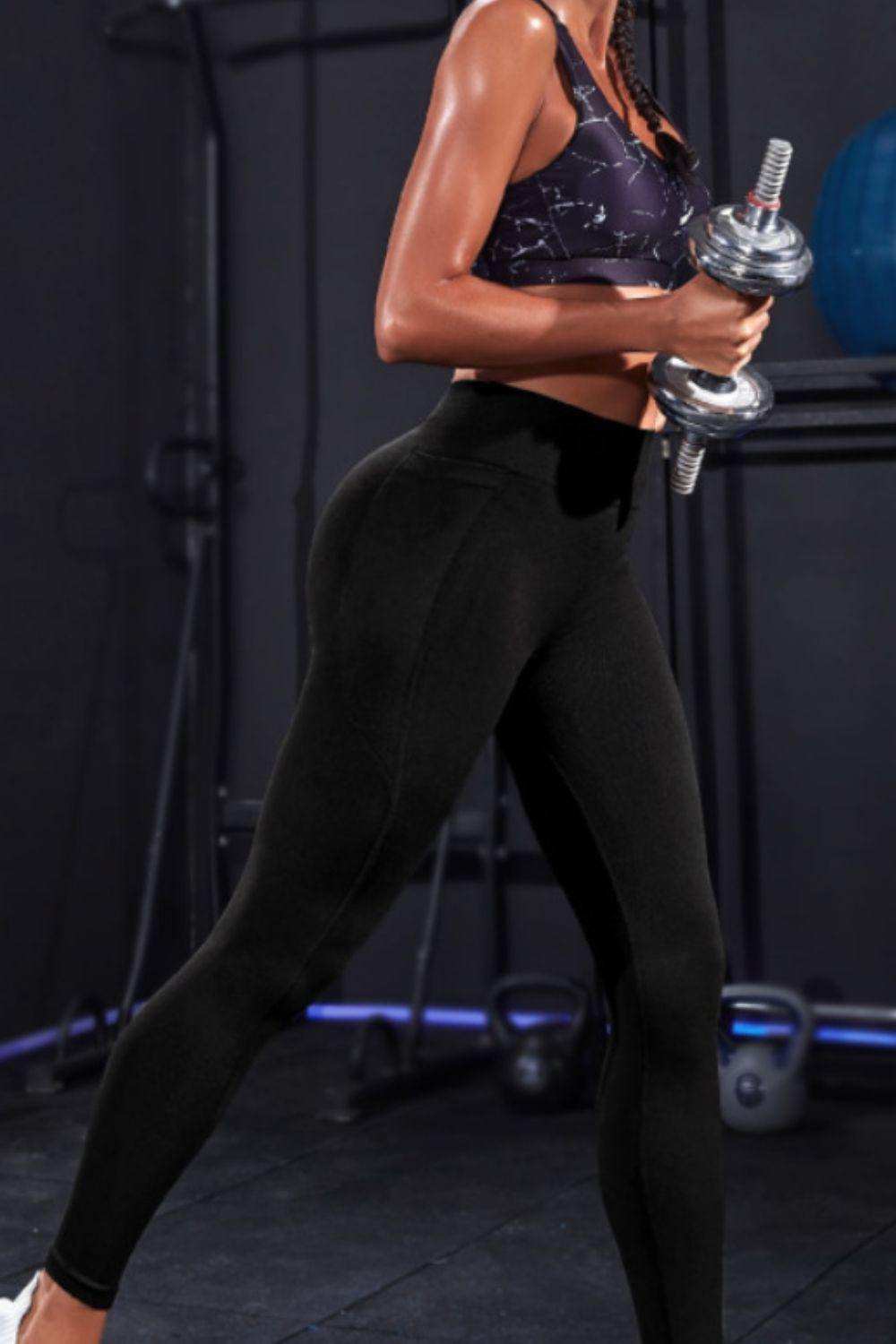 Wide Waistband Sports Leggings - Trendsi - Flyclothing LLC